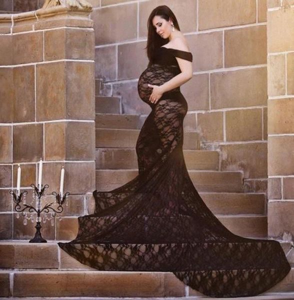 

black lace maternity pography props pregnant dress for po shoot maternity clothes long lace dress pregnancy clothing x3dv8193213, White