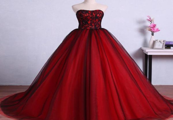 

unique colorful wedding dresses red and black strapless laceup corset back beaded lace tulle skirt bridal gowns custom made c4929212, White