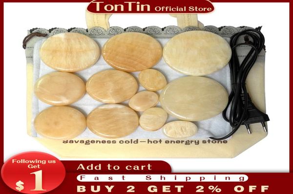 

new tontin 16pcsset yellow jade body massage stone beauty salon spa tool with heating bag 110v or 220v ysgypnls6814060