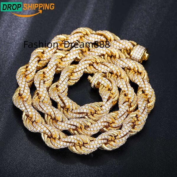 

dropshipping pass diamond tester iced out moissanite rope chain 925 sterling silver lab gemstone twist necklace for men