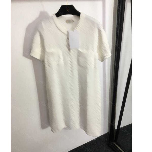 

23ss womens designer clothing summer dresses women dress hollow logo wool knitted round neck short-sleeved dress womens clothing a1, Black;gray