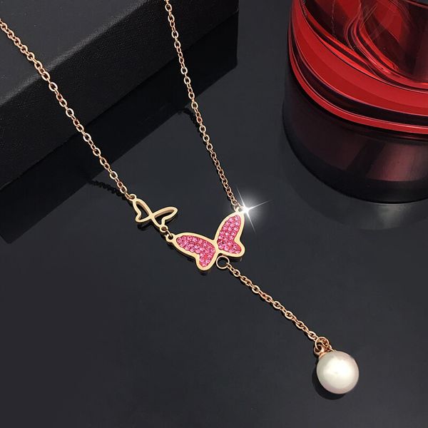 

beautiful cz micro pave stainless steel butterfly necklace jewelry with tassel, Silver