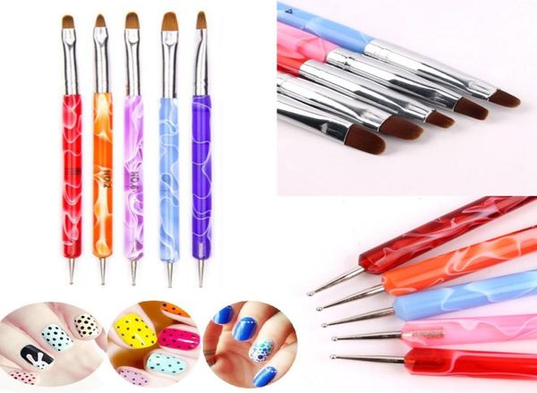 

set of 5pcs 2way marbleizing uv gel nail art dotting painting brush pen set 5 size1507851, Silver