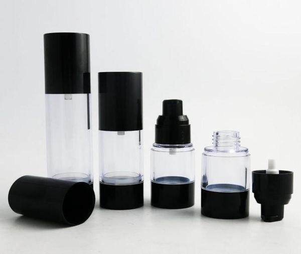 

12 x 15ml 30ml 50ml travel refillable as cosmetic airless bottles plastic treatment pump lotion containers with black lids4810337