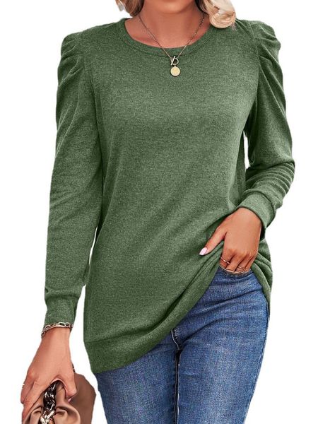 

women long sleeve pleated solid lightweight sweatshirt, White