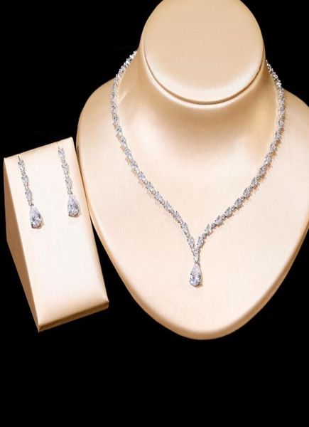 

luxury 3 styles dazzling cubic zirconia wedding necklace water drop earrings 2 piece set women039s clothing party jewelry set a1007717, White