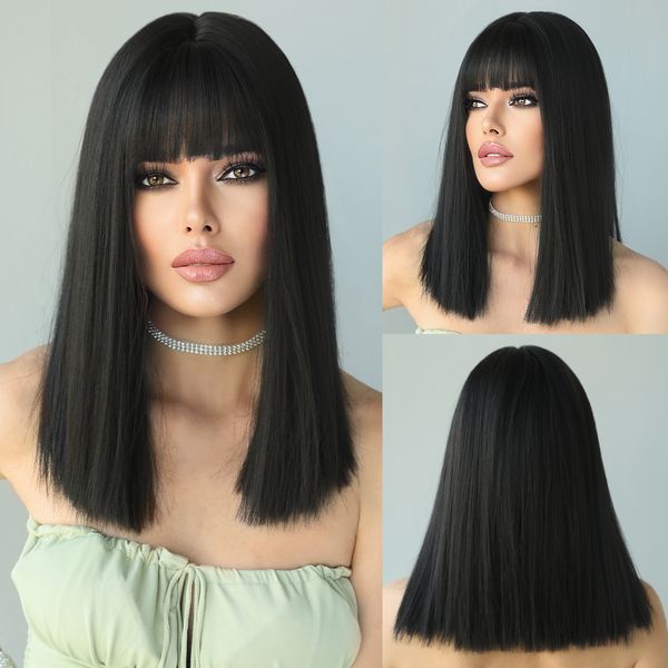 

synthetic s namm natural long straight black with bangs heat resistant for women cosplay lolita afro female 230629