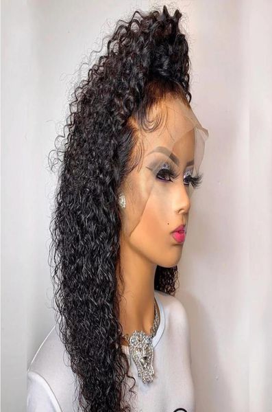 

13x4 transparent 360 lace brazilian kinky curly frontal synthetic wigs with baby hair for black women 250 density2711496