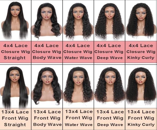 

human hair lace closure front wigs for black women remy straight body deep warer wave with frontal glueless pre placked 4x4 13x4 k7791533