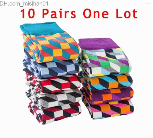 

men's socks men's socks 10 pairs man geometric lattice pattern comfortable sports daily dress z230630, Black
