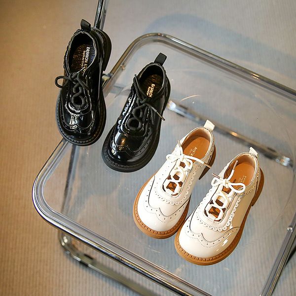 

sneakers leather shoes for girls school british style embose beige black children casual 26 36 elegant hollow out kids flat shoe 230628, Black;red