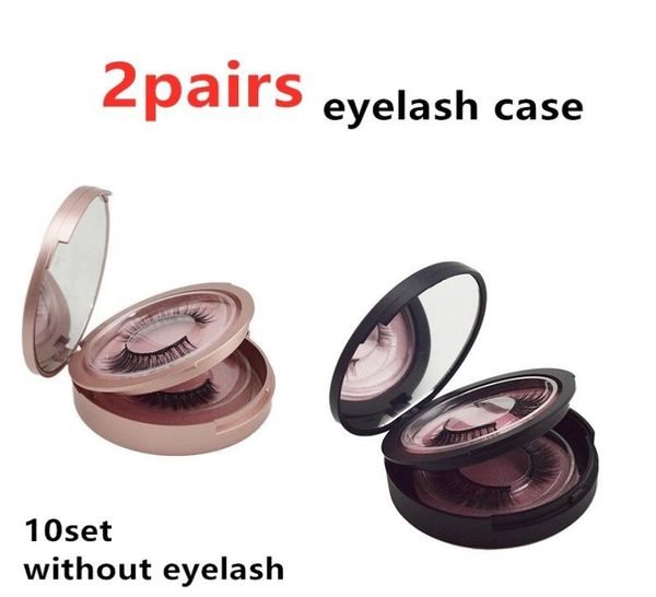 

new double layer round eyelash case with mirror rose gold black false eyelashes box 2pairs of eyelash case storage makeup cosmetic1712794