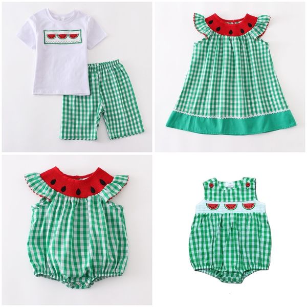 

family matching outfits exclusive girlymax sibling boys girls plaid gingham woven smocked dress romper shorts set boutique watermelon kids c, Blue