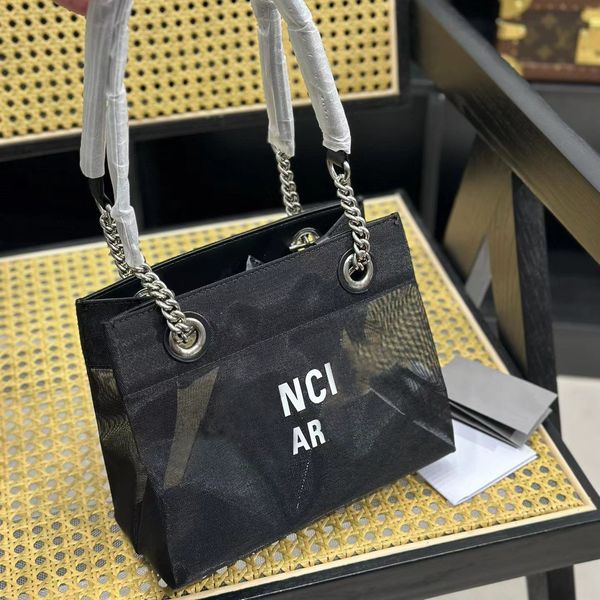 

see-through mesh tote bag fashion new designer bag personality classic chain bag large capacity shopping bag commuter shoulder bag