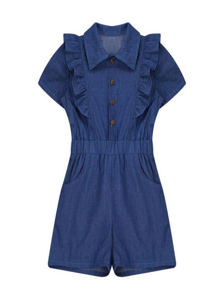 

jumpsuits summer teen kids girls denim romper short jumpsuit solid color casual children clothes overalls 614 years8802208, Blue