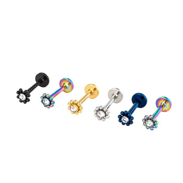 

navel bell button rings lip stud labret bar clear cz gem round ball monroe tragus piercing steel cartilage 16g ear helix earring 230628, Silver