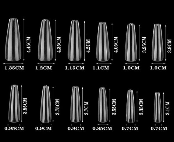 

600pcsbag acrylic false extra long ballerina coffin nail fake tips clear natural white press on nails uv gel polish6941806, Red;gold