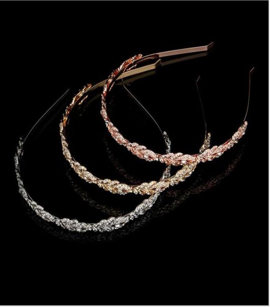 

luxury bridal crown headpieces sparkle rose gold silver rhinestone crystals roayal wedding crowns crystal veil headband hair acces3990484