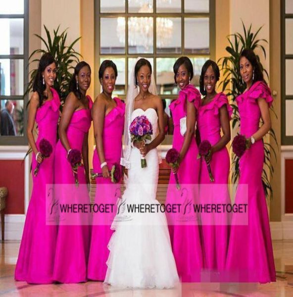 

water melon arabic mermaid bridesmaid dresses 2019 one shoulder fuschia pink backless under 100 long evening party gow3422896, Blue;red
