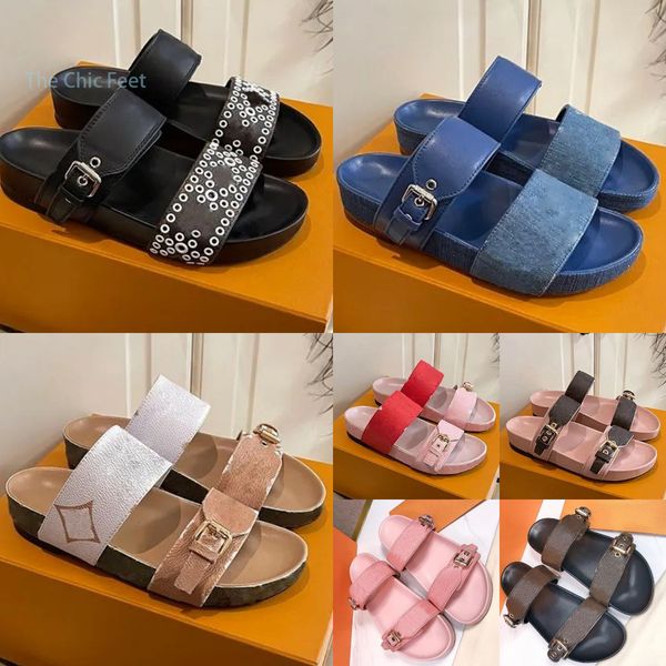 

designers women sandals luxury leather flat platform slippers lady old flower flip flops summer fashion printed slides beach lei, Black