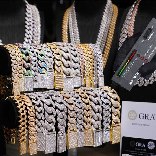 

fine jewelry hip hop 925 sterling silver vvs moissanite diamond iced out miami cuban link chain necklace for men
