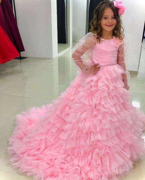 

2023 pink beaded flower girl dresses ball gown tulle tiers vintage little girl peageant dress gowns zj406, White;blue