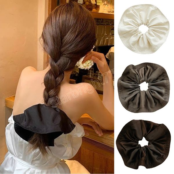 

20cm oversized stain hair scrunchies women scrunchie elastic hair bands girls satin headwear donut grip loop ponytail holder, Slivery;white