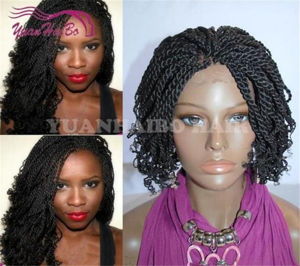 

black color short synthetic kinky tip braid lace front wig for black women 7527649