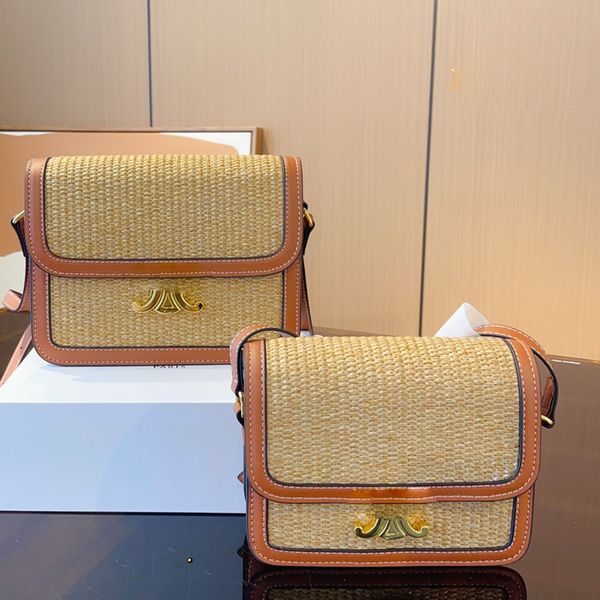 

straw tofu bag woven handbag purse fashion letter buckle crossbody messenger bags box crochet handbags flap adjustable strap inside zipper p
