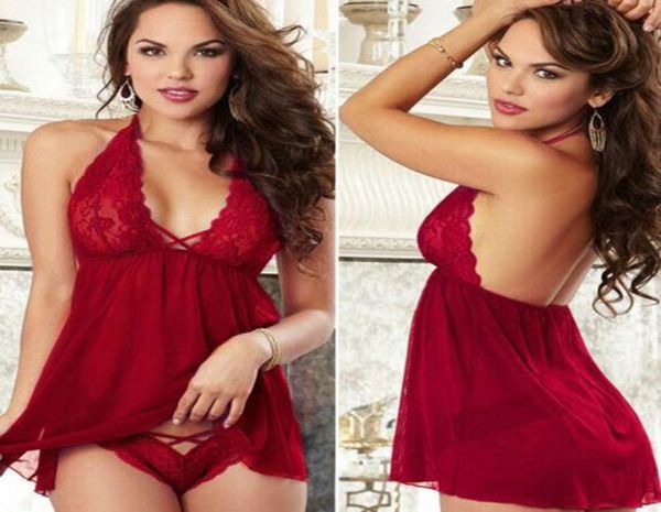 

plus size lingerie lace transparent haltter babydoll teddy women underwear female erotic lingerie costumes nightdress s97370330, Red;black