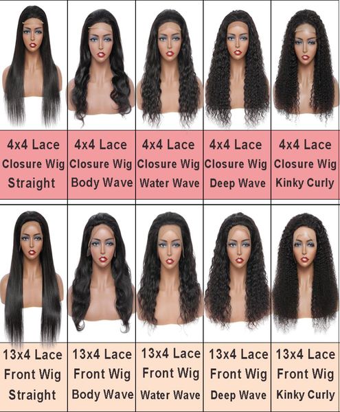 

human hair lace closure front wigs for black women remy straight body deep warer wave with frontal glueless pre placked 4x4 13x4 k7300752