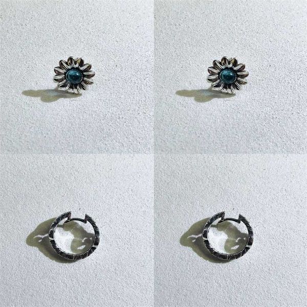 

2023 gujia letter g family female classic carved old and versatile thai silver couple earrings, Golden