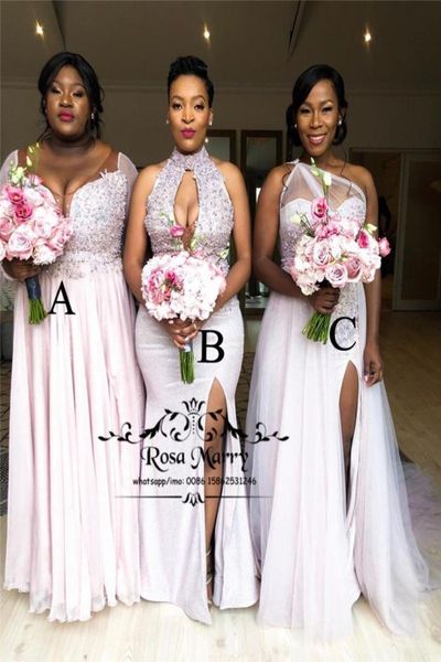

2020 new plus size african bridesmaids dresses mixed style sequined beaded country beach nigeria bellanaija maid of honors prom go7376732, White;pink