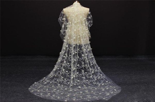 

romantic full lace wedding veil one layer 3d floral appliques bridal accessories long veils for bride9687670, Black