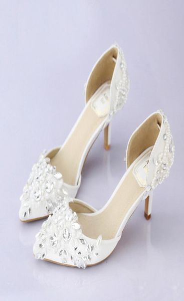 

pointed toe wedding shoe comfortable middle heel bridal wedding party shoes handmade crystal pregnant shoes white satin7986258, Black