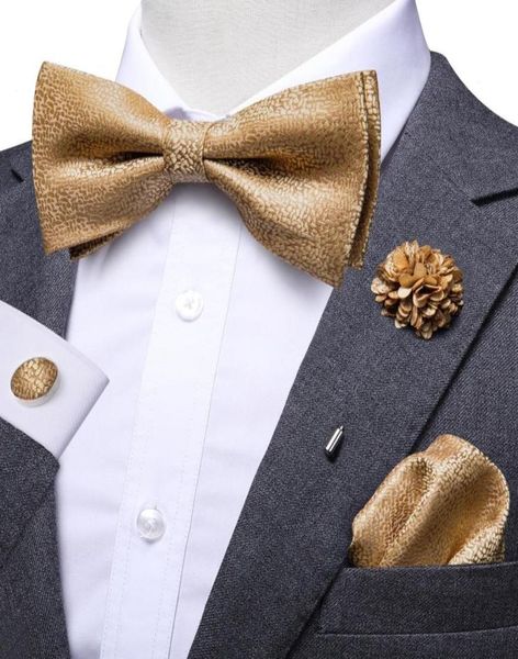

fashion gold business wedding bowties for men brooch pocket square cufflinks set silk bow tie necktie9803346, Black;gray