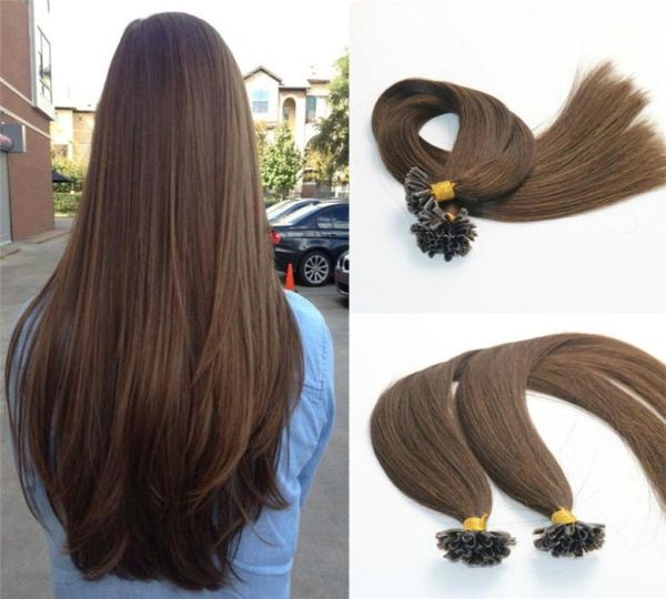 

whole prebonded human hair extensions 4 dark brown utip hair thick ends keratin virgin brazilian nail tip 1gstr9654179, Black