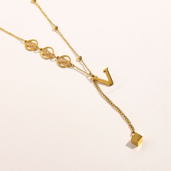 

fashion women 18k gold plated stainless steel necklace designer cartoon necklaces choker letter pendant chain crystal cubic zirconia wedding, Silver