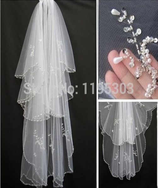 

short wedding veils white ivory bridal veils with comb two layer with sequins beading bride hair accessory beaded edge bride v2648983, Black