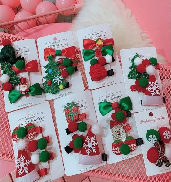

kid christmas hair clip girls baby headband 4pcscard kids barrettes girls hair bows xmas hair accessories wy863w8405430, Slivery;white