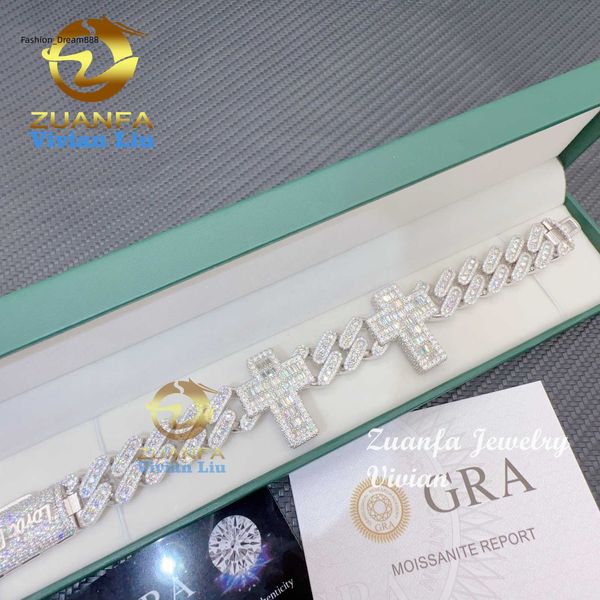 

hip hop jewelry vvs moissanite cuban link chain necklace 925 sterling silver bracelet iced out cuban link chain