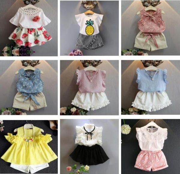

whole 10 styles kids designer clothes girls chiffon cotton tshirt shorts pants skirts 2pcs set baby girl designer clothe4779011, White