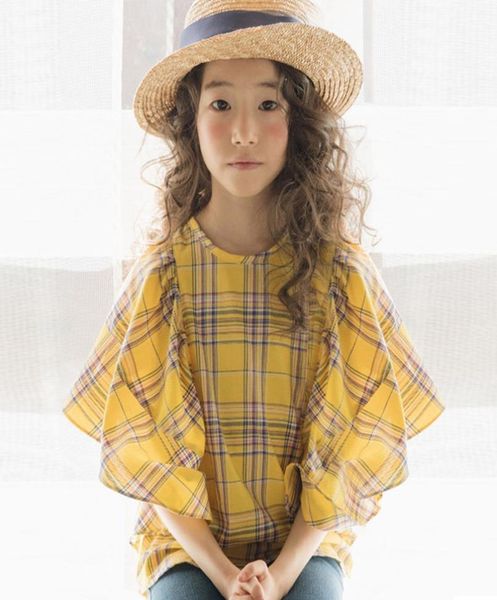

2020 spring plaid girls shirt new arrival kids cute bell sleeve shirt for teen girls cotton baby girls fashion shirt 8547 y200702761425, White;black