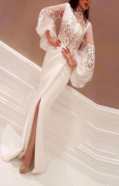 

fashion long sleeves prom dresses high neck lace applique seethrough front split party gowns 2017 mermaid sweep train evenin4268549, Black