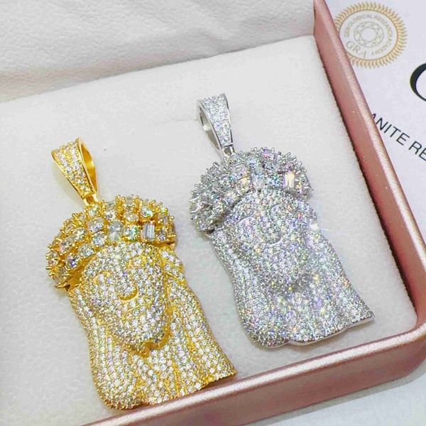 

pass tester custom gold plated 925 silver vvs moissanite diamond necklace hip hop jesus head pendant