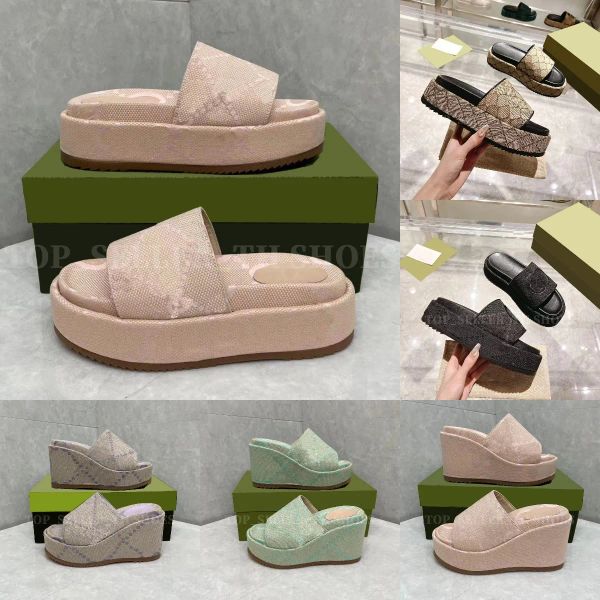 

women jumbo slides platform slipper muticolor linen fabric mule sandal mid-heel rubber bottom wedges beige light pink canvas g slippers ygu, Black