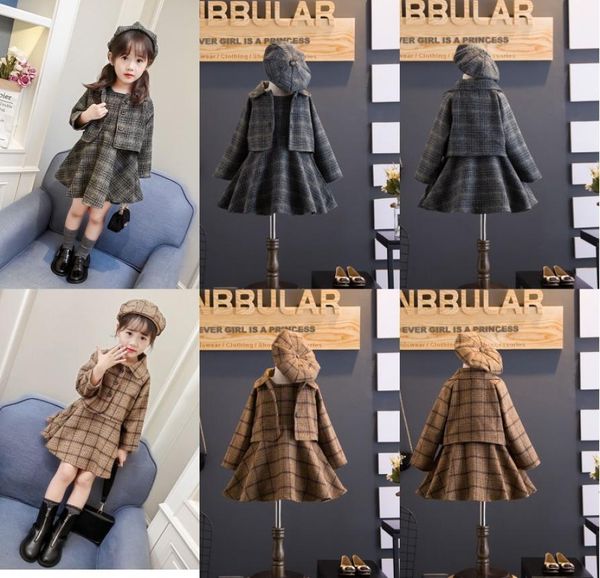 

korean children039s wear clothing sets girls autumn and winter woolen vest skirt coat berets threepiece suit1659920, White