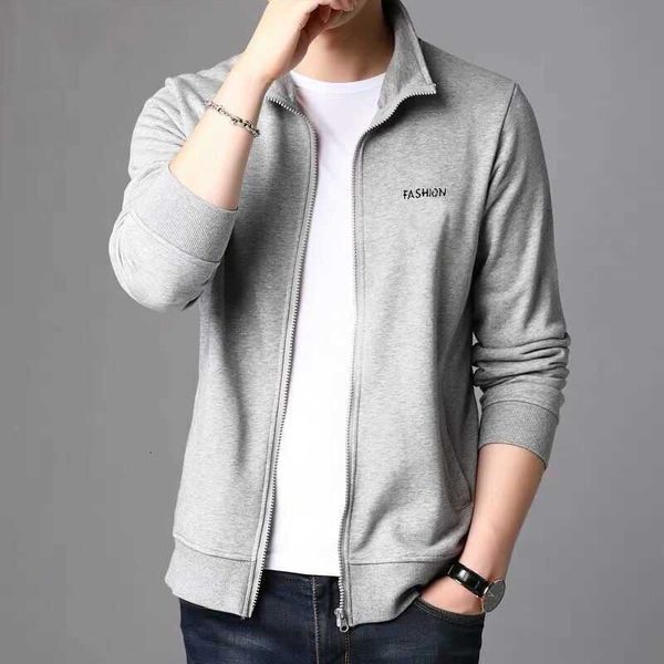 

men's jacket 2023 spring cardigan sweater casual zipper stand collar sports, Black
