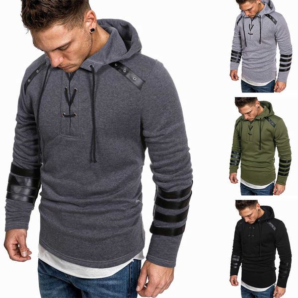 

autumn and winter 2022 new european size hooded men's casual sweater coat fashion personality splice men, Black