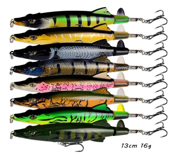 

13cm 16g popper hook hard baits lures 6 blood slot hooks 8 colors mixed propeller plastic fishing gear 8 pieces lot bl188452672
